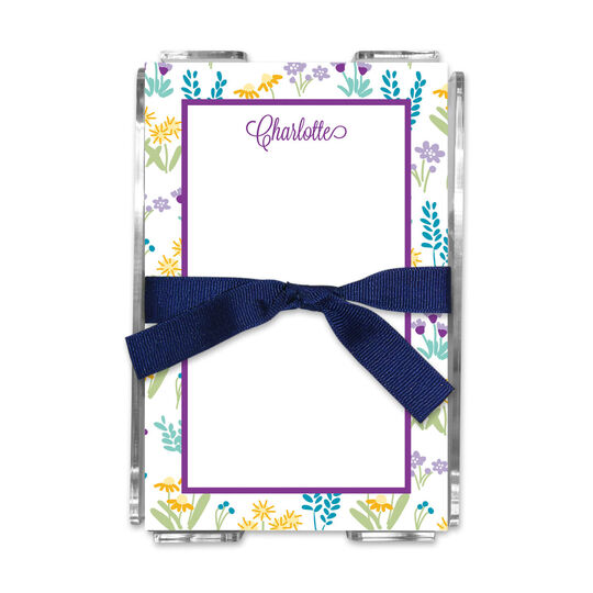 Purple Flower Fields Memo Sheets with Holder